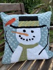 Hooked Wool 16    X 18    Throw Pillow White Snowman Christmas xmas Winter Snow