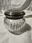 Antique Cut Glass Powder Jar W  Ornate Sterling Silver Lid Vanity Jar