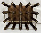 Vintage Mid Century Solid Oak   Brass Tone Metal Wine Bottle Rack Mission Arts