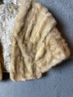 Vintage Genuine Mink Fur Stole Wrap Small Ivory Champagne Bolero Cuffs Vtg