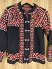 Vintage Nordstrikk Norway Wool Cardigan Red Nordic Sweater Pewter Clasps 