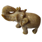 Vintage Hand Carved Stone Elephant Figurine Art Sculpture Beige W bonus Elephant