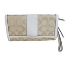Coach Signature C Coach Canvas Tan Cream Wallet Trifold Wrist Band Same Day Ship