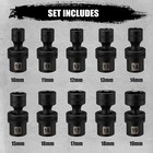 10 Pcs 3 8  Drive 6 Point Universal Flex Impact Socket Set  Metric 10mm- 19mm