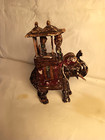 Hand Carved Antique Painted Wooden Elephant Figurine Rider Howdah Seat India