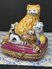 Rare Limoges France Porcelain Trinket Box   hand Painted-j Dumont  Cat W kittens