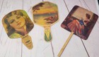 3- 1930s Paper Fans Wood Handles Tums  Piatt Castle  Woodard Monuments Ohio Vtg