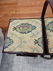 Vtg Fold Out Accordion Style Wooden Sewing Box Padded Tapestry Top 
