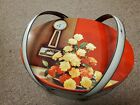 Pretty  Vintage  Oval Tin With 2 Handles  Carnations On Top  11 X 8 25 X 3 5 