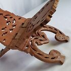 Vintage Folding Book Stand   Holder - Carved  teak   Wood - Library   Bookworm