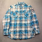Angry Minnow Flannel Shirt Mens Large  Blue Vtg Hamms Beer Flannel Patch Outdoor
