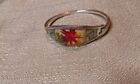 Vtg  Alpaca Mexico Bangle Hinged Bracelet Abalone Mop Flower Floral