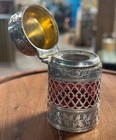 Antique Edwardian Sterling Silver Perfume Scent Bottle W  Cranberry Glass Liner