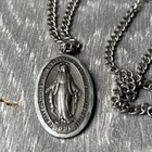 Vintage Necklace Pendant Miraculous Medal Religious Christian Pewter