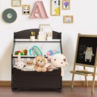Kids Wooden Toy Storage Unit Organizer W rolling Toy Box   Plastic Bins Espresso