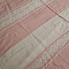Vintage Tablecloth Pink White Woven Stripe Iridescent Silver Pattern 51 x48 
