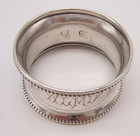 English Sterling Silver Napkin Ring Fancy Beaded Border   Monogram