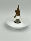 Vtg Antique Victory Glass Rabbit Candy Box Container Easter Bunny Tin Lid Gold