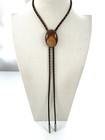 Vintage Sterling Silver Bruneau Jasper Bolo Tie Western With Leather Cord