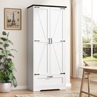 Kitchen Pantry Storage Cabinet With Barn Door 4-tier Rustic Wood Cupboard Locker