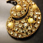 Vintage Gold Tone Paisley Swirl Rhinestone Yellow Cabochon Brooch Pin