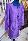 Nwot Ashro Purple 2pc Laser Cut Scallop Hem Blazer Sheath Layerd Dress Suit Sz 6