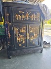 Image Depicts A Chinese Black Lacquercabinet  Likely A Bar Cabinet  Showcasing