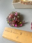Vintage 3 Piece Jewelry Set W bracelet Brooch pin-  Clip Earrings Red green purp