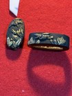 Red Copper Fish Tsuba With Pine   Crane Design  3 4x1 7cm  Antique Condition