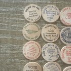 Lot Of Vintage Wooden Nickels Wood Coin Collection As Shown 25 Wooden Coins F