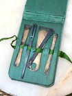 Antique Victorian Set 5  Sterling Silver Sewing Bodkins Ribbon Threaders In Case