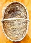 19th C  Antique Woven Oat Splint Buttocks Basket With Rare Bottom Runners