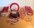 41 Pcs Mcm Kings Crown Thumbprint Ruby Flash Band Vintage Indiana Glass Co 