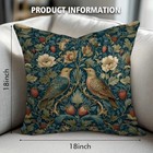 Vintage And Flowers Decorative Throw Pillow Cover William Morris Inspired- Bird