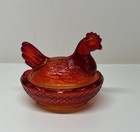Amberina Glass Mini Hen On Nest Dish Salt Cellar - Cadmium Glow-red Orange 3 