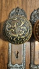 2 Door Knobs   2 Plates Russell Erwin De Bercy Antique Victorian Set 1897 Bronze