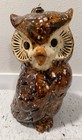 Vintage Large Ceramic Brown Drip Glaze Pottery Owl Hanging Swag Lamp Light