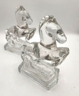 L  E  Smith Glass Rearing Horse Bookends - Pair - Mcm Heavy Clear Vintage