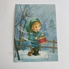 Vintage Mid Century Christmas Greeting Card Little Drummer Boy Glitter Snowy Day