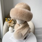 Women s Real Mink Fur Hat   Real Mink Fur Scarf Set Knitted Beanies Stretch Cap