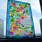 15 X 10  Vintage Style Stained Glass Hummingbird Window Hanging Suncatcher Panel