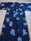 Vtg Japan Japanese Kimono Robe One Size Cotton No Belt Blue Butterfly Cotton