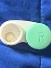 Compact Round Contact Lens Case White Pink Green Plastic Storage