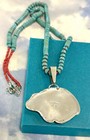 Big Navajo R Romero Sterling Silver Micro-stone Bear Pendant Turquoise Necklace