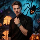  Steampunk Leather Cuff Watch  Men Women Vintage Punk Rock Wide Leather Green