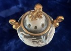 Japanese 3-d Dragon Porcelain Round Incense Burner W  Handles   Foo Dog Lid