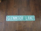 Vintage Metal Street Road Sign Glenmoor Lane Heavy Gauge Embossed White Letters