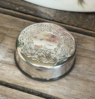 Vintage Gorham Sterling Silver 91  Pill Box With Art Deco Design   Plastic Base