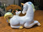 Vintage Artmark Iridescent Painted Porcelain Mother Unicorn And Baby Figurine