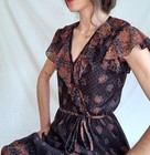 1970s Vintage Boho Paisley Midi Dress  Flutter Sleeve  Whimsigoth  Women s Small